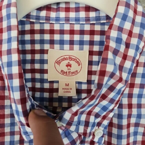 Brooks Brothers Red Fleece Shirt Mens Size M Red/Blue/White Plaid 100% Cotton - Picture 5 of 10